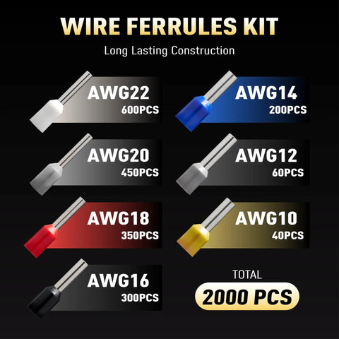 2000 PCS Wire Ferrule Kit With AWG 22 To 10 Premium Wire End Terminals And Connectors For Rock Solid Electrical Connections