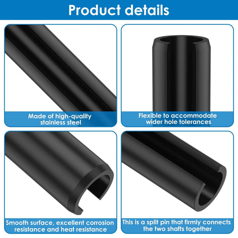 Close-up details of the Pro Grade 450 Piece Stainless Steel Roll Pin Assortment Set With Slotted Hollow Spring Pins showing materials and features.