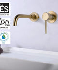 Wall Mount Bathroom Faucet In Brushed Gold With Single Handle And Brass Rough In Valve Solid Brass Construction CUPC Certified