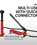 4 Ton Porta Power Hydraulic Ram Jack Kit 8800 Lbs Capacity Auto Body Frame Puller Tool Set With Blow Mold Case showing quick connector and safety valve.