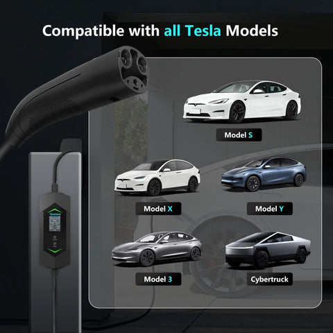 Tesla Level 2 Home EV Charger 40A 240V with NACS connector, NEMA 14-50 plug, compatible with Tesla Model S, 3, X, Y, Cybertruck.