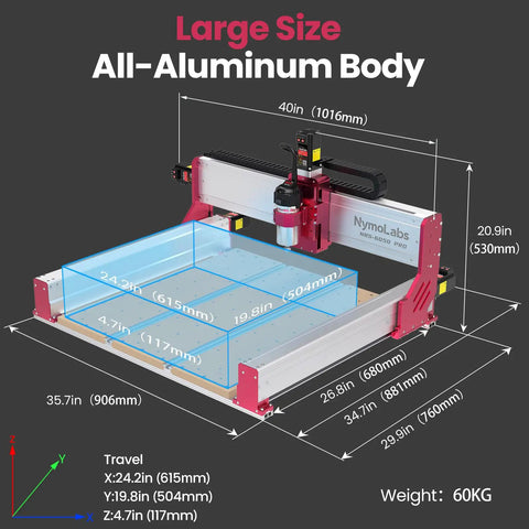 Badass Professional Grade Benchtop Cnc Router Machine With 710W Spindle Nema 24 Closed Loop Motors Linear Rails And Precision Ball Screws For Wood Acrylic And Light Metal Cutting, large aluminum body dimensions