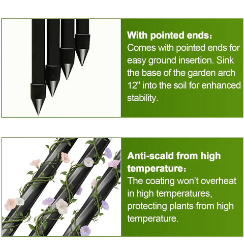 Image showing pointed ends of the Rustproof Metal Garden Arch Trellis With PE Coating and flowers coiling around its anti-scald design.