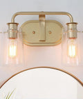 Soft Gold 4 Light Vanity Fixture With Seeded Glass Shade 31 Inch Modern Chic Bathroom Lighting Bar Gold Finish Vanity Light