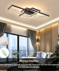 Dimmable Black LED Ceiling Light With Remote Control, Modern Square Flush Mount, illuminated in living room setting