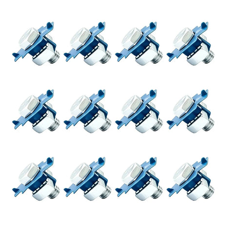 Half Inch Thirteen Thread Strut Channel Nuts And Hex Bolts With Blue Plastic Wing Twist Lock Tabs For Nail The Install Hardware Setup Includes Thirty Six Rock Solid Rack Mounting Pieces - close-up of strut channel nuts.