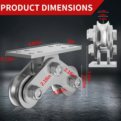 Dimensions of 2 Inch Groove Wheel U Shaped Sliding Gate Caster Heavy Duty Detachable Stainless Steel 6600 Pound Capacity Double Pulley