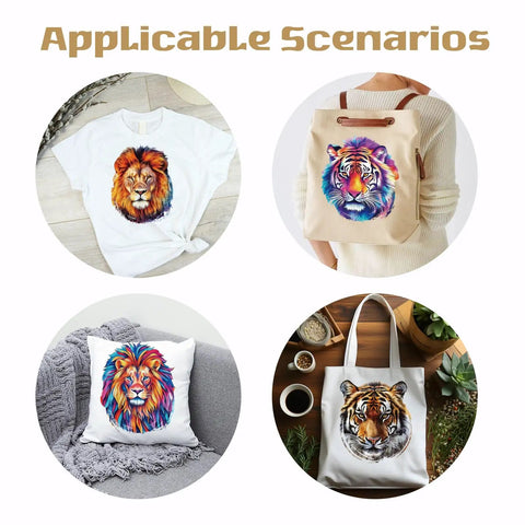 Four Lion And Tiger Iron On Transfer Stickers Set For T Shirts And Hoodies Washable Heat Transfer Decals on various items