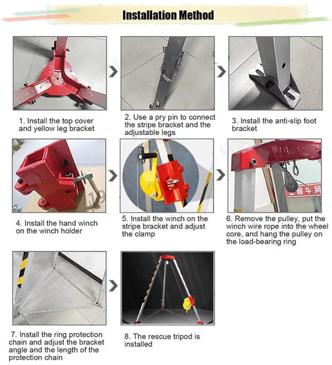 Beefy Aluminum Rescue Tripod For Confined Space Operations With Two Six Zero Lbs Winch And Harness installation steps visual guide