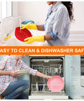 Person washing and placing Reusable Silicone Air Fryer Liners Set Of 3, 8.5 Inch Round Basket Liners in dishwasher