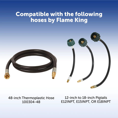 Flame King propane hose kit: one 48-inch thermoplastic hose and three 12–18 inch pigtails with green fittings for RVs