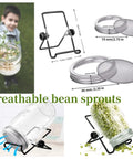 No Fuss All In One Sprouting Jar Kit With Wide Mouth Quart Mason Jars, Stainless Steel Sprout Lids, 86mm 1000ml Stand, Tray And Canning Brush, Seed Sprouter Set For Growing Broccoli, Alfalfa, Mung Bean in use and displayed with sprouts.