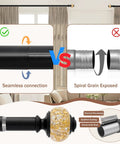 Comparison of seamless vs spiral connection on a 1 Inch Adjustable Curtain Rod Set With Dope Luxury Crystal Translucent Finials In Black Gold