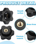 M8 Black Star Hand Knobs 32Mm Through Hole Brass Insert Screw On Clamping Handles 4 Pack showing smooth surface and brass thread.