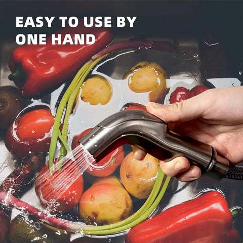 Universal Kitchen Sink Sprayer Replacement With Hose And Holder, Pull Out Spray Head In Brushed Nickel, spraying vegetables