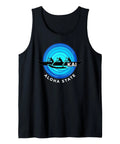 Outrigger Canoe Hawaii Aloha State Paddling Retro Tank Top with canoe graphic, black, unisex, lightweight, ocean lovers' apparel.