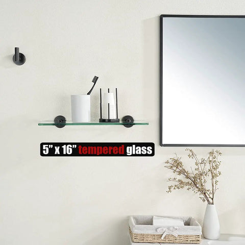 Oil Rubbed Bronze Bathroom Glass Shelf, 16 By 5 Inches, 8mm Tempered Glass With 304 Stainless Steel Wall Mount
