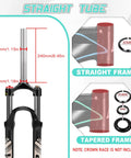 Dope MTB Front Suspension Fork With 100mm Travel For 26, 27.5, And 29 Inch Wheels, 28.6mm Straight Steerer, 9mm QR