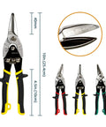 Three Piece Aviation Tin Snips Set 10 Inch Left Cut Right Cut And Straight Cut Metal Shears Heavy Duty Chrome Vanadium Steel CR V