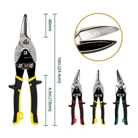 Three Piece Aviation Tin Snips Set 10 Inch Left Cut Right Cut And Straight Cut Metal Shears Heavy Duty Chrome Vanadium Steel CR V