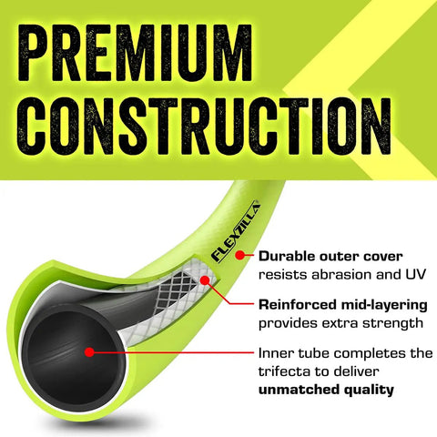 Top Tier 5 8 Inch By 75 Foot Garden Hose With Swivel Grip Connectors Lightweight all-season hose showing premium construction features.