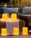 Lit Butterfly Luminary Bags And Flameless LED Tealights Set Of 50 Each White Outdoor Lanterns For Christmas Thanksgiving Decorations Garden Pathway Lighting on patio table