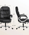 High Back PU Leather Desk Chair With Adjustable Height, Boss Level Modern Executive Swivel Task Chair dimensions shown