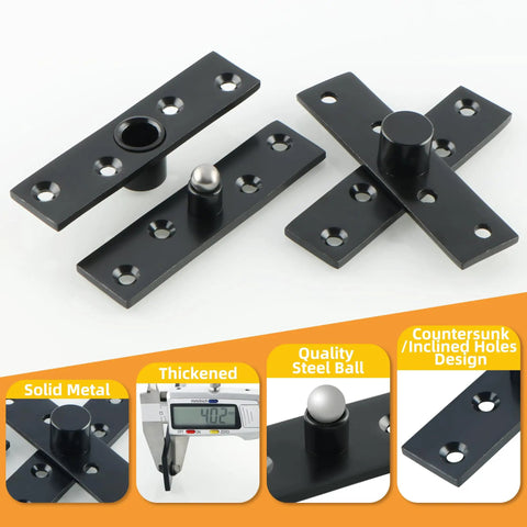 Pivot Door Hinges 4 Inch 360 Degree Black Stainless Steel Set Of 2 Built To Last Heavy Duty HiQ Hardware With Rust And Corrosion Resistance For Smooth Durable Door Swing, black steel hinge set