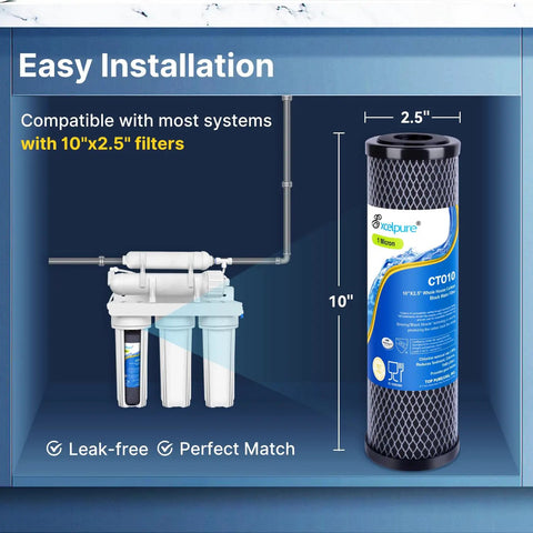 1 Micron 10 Inch By 2 Point 5 Inch Whole House CTO Carbon Water Filter Cartridge Replacement For Home Filtration Systems 4 Pack