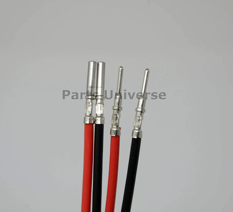DT 2-Pin Flange Pigtail Kit With 14AWG Pure Copper GPT Wires Made In USA, showing crimped contact and durable wiring