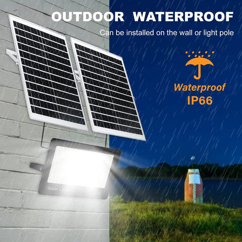 Ultra Bright 400W Solar Security Flood Lights With Remote Control 40000 Lumens IP66 Weatherproof Outdoor LED Street Light mounted outdoors