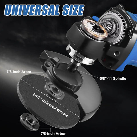 The Real Deal Cordless Angle Grinder Set With Dual Batteries Delivers Serious Cutting Power For Metal Stone And Concrete Projects Shop Ready Ergonomic Grip Comfortably Handles Long Hours showing universal size components with 4-1/2 inch wheels.
