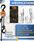 Half Ton Chain Hoist Come Along 1100 Lbs Capacity With 10 Foot Lift G80 Chain Ratchet Chain Puller Hoist With Dual Beefy Hooks