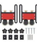 Built Like A Tank Table Saw Feeder Kit With Dual Bearing Rollers And Premium Aluminum Push Block, includes dual drive rollers and accessories.