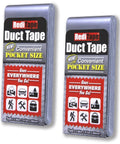 Travel Size Pocket Duct Tape 2 Pack Twin Silver, Compact Flat Mini Rolls For Repairs, visible labels on tape packaging
