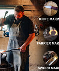 Man using Dual Burner Propane Blacksmith Forge With One Side Door 2600F Rated Heat For Knife Making And Farrier Tools
