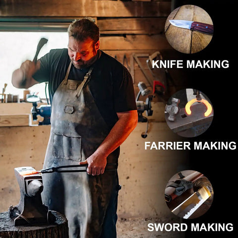 Man using Dual Burner Propane Blacksmith Forge With One Side Door 2600F Rated Heat For Knife Making And Farrier Tools