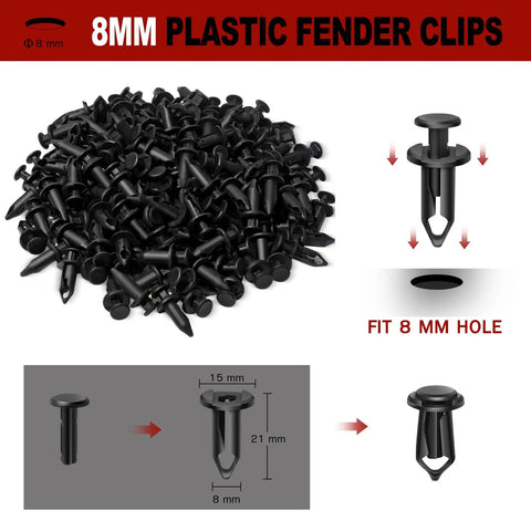 120 Piece 8mm UTV ATV Fender Clip Set With Push Rivets Fasteners Clamps For RZR TRX Honda Suzuki Kawasaki And More