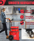 Person using Milwaukee Packout Caster Wheel Kit With Front Wheels For Packout Rolling Toolbox Heavy Duty 200 Lbs Capacity