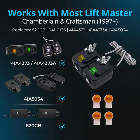 Universal Garage Door Safety Sensor Replacement Kit For Most LiftMaster Chamberlain And Craftsman Openers Without Brackets No Brainer Upgrade Replaces 41A5034 820CB G801CB-P 801CB 41A5266-1 041-0136