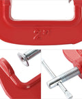 Close-up of 16 Pack 2 Inch C Clamps Set Beefy Heavy Duty Quick Grip Clamps with 2 Inch Jaw Opening and 1 3 16 Inch Throat Depth for projects.