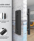 10 Inch Sliding Barn Door Handles And Pulls Set Rustic Double Sided Hardware Heavy Duty Matte Black Powder Coat Finish shown installed on a door