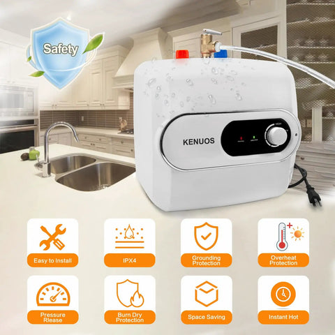 2.6 Gallon On Demand Electric Water Heater With LED Display Under Sink Mini Tank 110V 1500W in kitchen