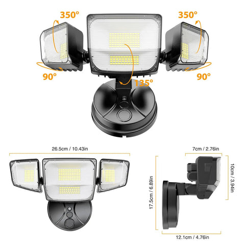 Freakin Bright 4 Head LED Flood Light With Switch Control 90W Heavy Duty Outdoor Security Spotlight IP66 Waterproof Garage And Patio Illumination 10000 Lumens Crisp Daylight White