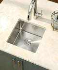 Top view of 15 By 17 Inch Undermount Bar Sink Made For RVs And Home Kitchens, 16 Gauge T304 Stainless Steel, 10 Inch Deep Single Bowl With Round Corner.