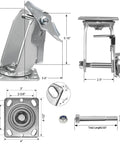Beast Mode Eight Inch Swivel Caster With Secure Auto Lock Brake Heavy Duty Zinc Plated Steel Frame For Industrial Rigs And Gear Mods 1500 Lb Capacity Plate Upgrade dimensions and features