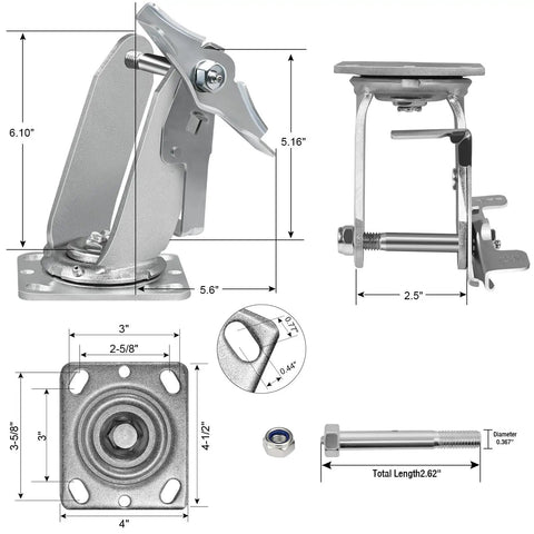 Beast Mode Eight Inch Swivel Caster With Secure Auto Lock Brake Heavy Duty Zinc Plated Steel Frame For Industrial Rigs And Gear Mods 1500 Lb Capacity Plate Upgrade dimensions and features