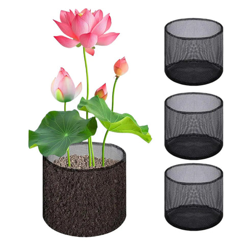 Small Pond Plant Baskets With Breathable Aquatic Plant Bags for backyard pond, showing lotus flowers in mesh basket