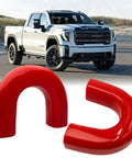 Red Tow Hook Cover for 2020 to 2026 GMC Sierra 2500 3500 HD Tow Hitch Cover, Custom Fit Truck Accessory, Easy Install, displayed on truck