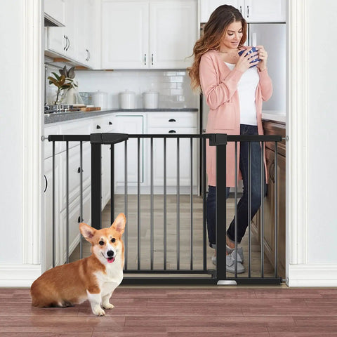 Extra Wide Baby Gate For Doorways 29.93 To 51.5 Inches, 30-Inch High With Auto-Close Walk-Thru Door, black in home